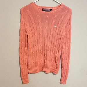 Vineyard Vines coral pink cable knit sweater
